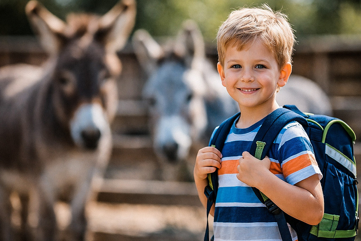 vorschulkind-mit-eseln-im-hintergrund